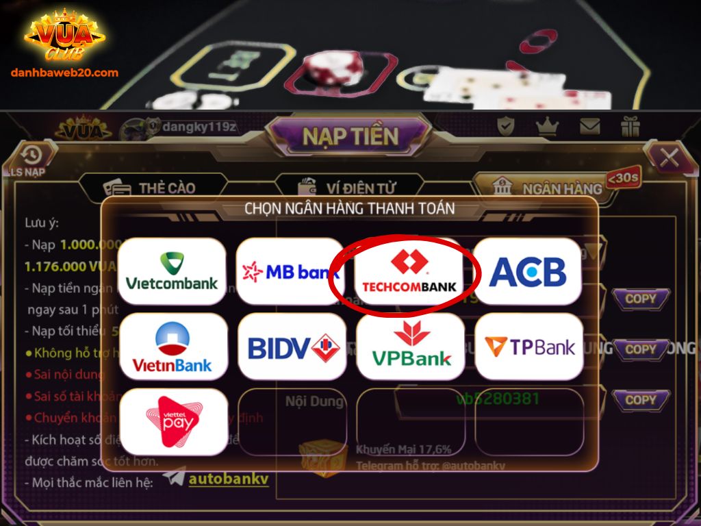 Lợi thế nạp tiền Vuaclub qua Techcombank