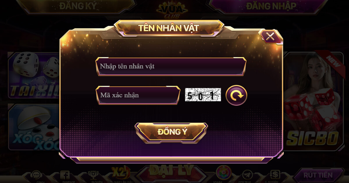 Nhập tên nhân vật trong game để hoàn tất đăng ký Vuaclub 