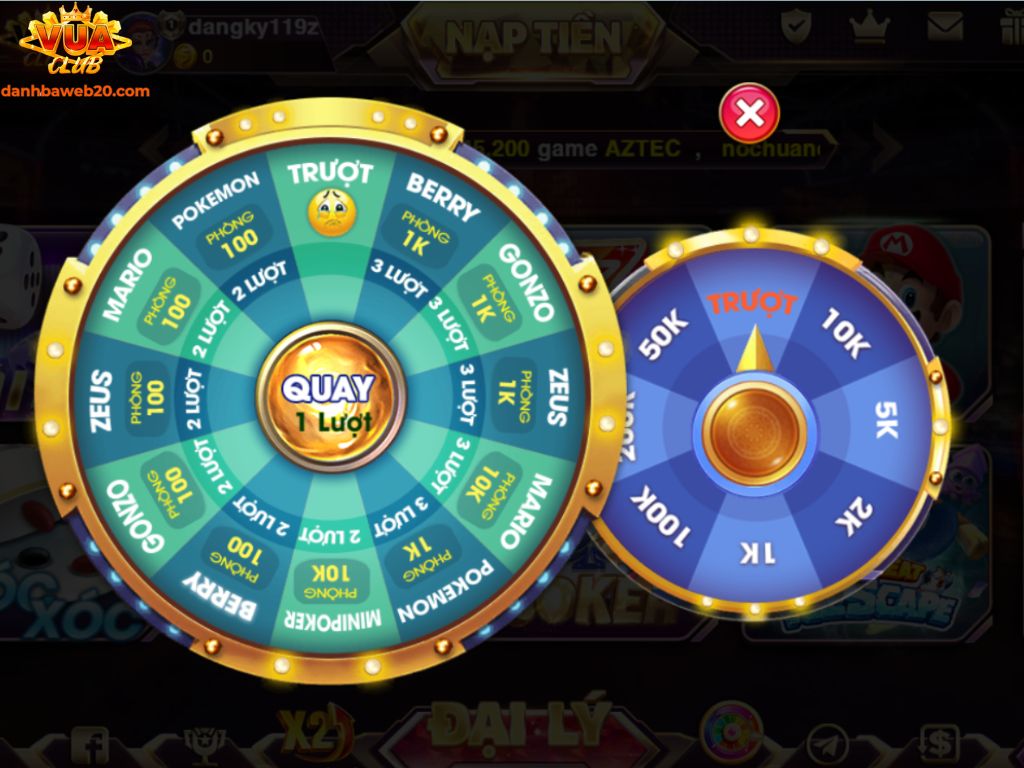 Vòng quay may mắn tại cổng game Vuaclub